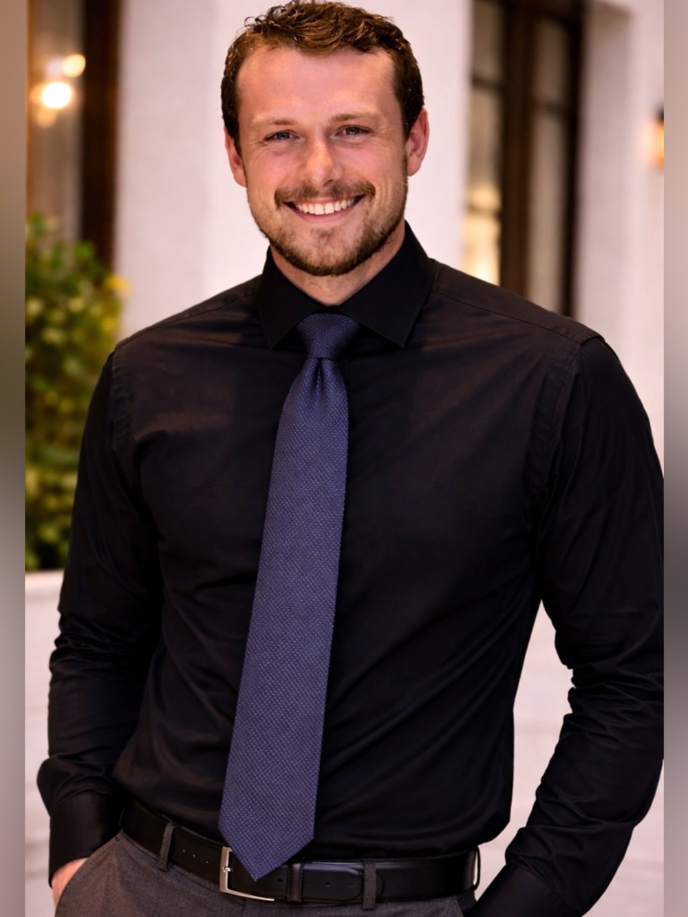 BARCELINO ITALIAN SILK TIE BLACK GRAY PURPLE BLOCK PATTERN 59x4”